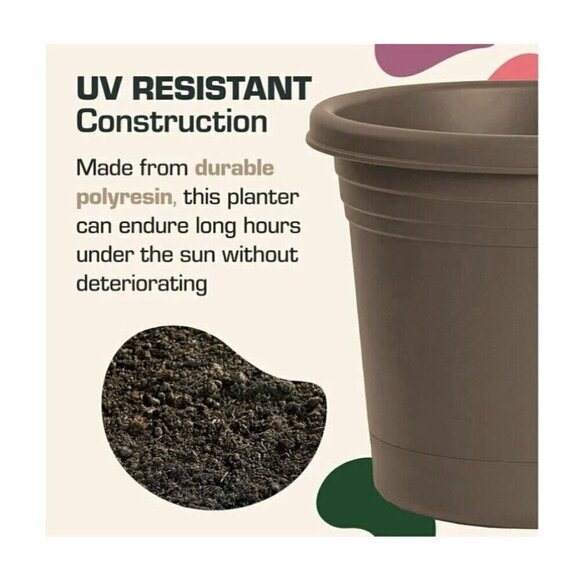 Rugg 6 Inch Polyresin Rolled Rim Round UV Resistant Indoor Outdoor Planter Grey - Picture 3 of 10
